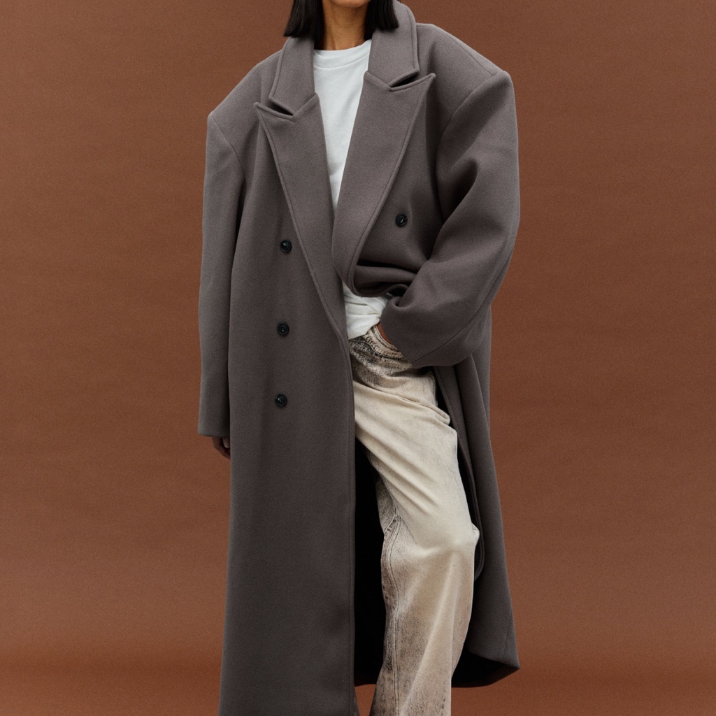 Source Unknown Wallis Oversized Grandpa Coat- Grey Medium
